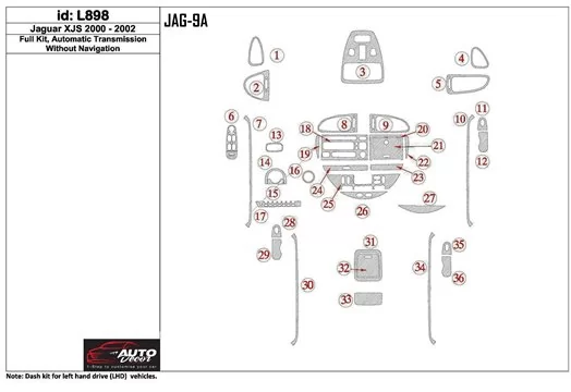 Jaguar XJS 2000-2002 Ensemble Complet, Boîte automatique, Sans NAVI BD Kit la décoration du tableau de bord - 1 - habillage deco