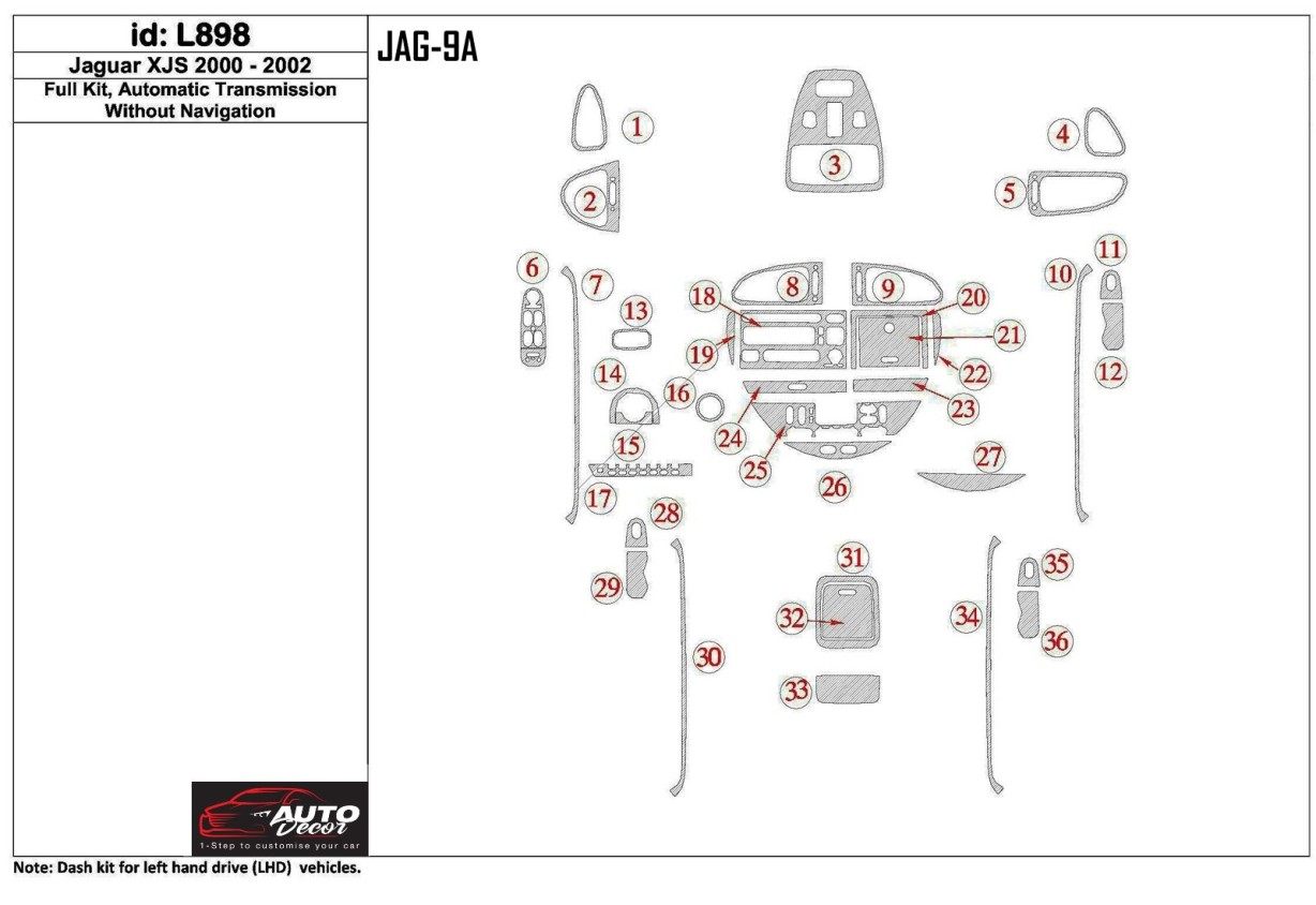 Jaguar XJS 2000-2002 Full Set, Automatic Gear, Without NAVI Cruscotto BD Rivestimenti interni