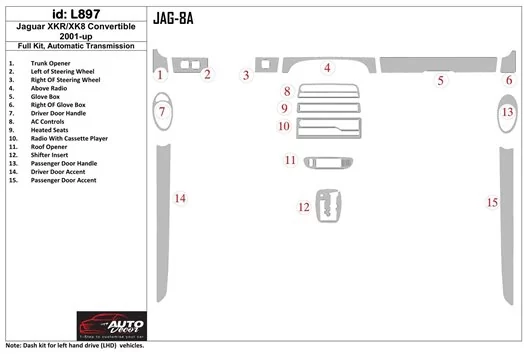 Jaguar XKR/XK8 2001-UP Full Set, Automatic Gear BD Interieur Dashboard Bekleding Volhouder