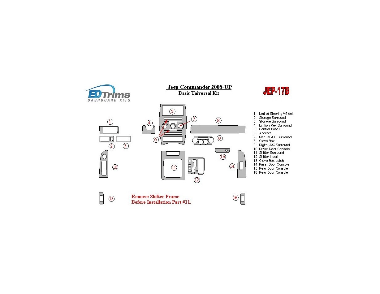 Jeep Commander 2008-UP Basic Universal Kit BD innenausstattung armaturendekor cockpit dekor - 1- Cockpit Dekor Innenraum