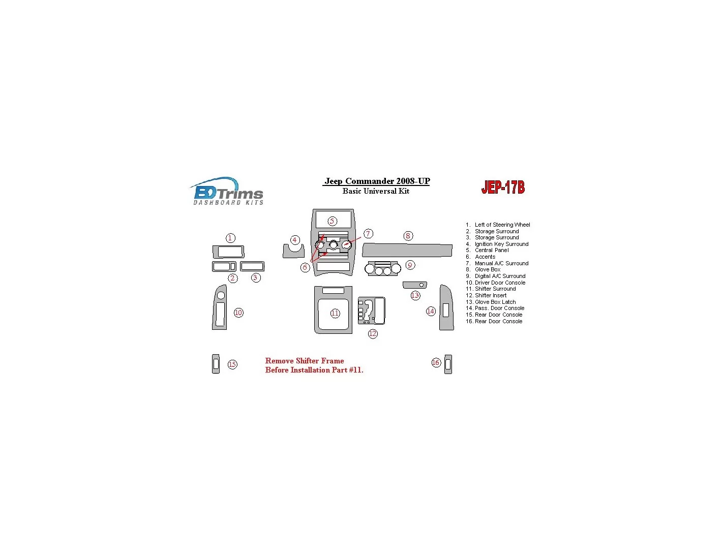 Jeep Commander 2008-UP Basic Universal Kit Cruscotto BD Rivestimenti interni