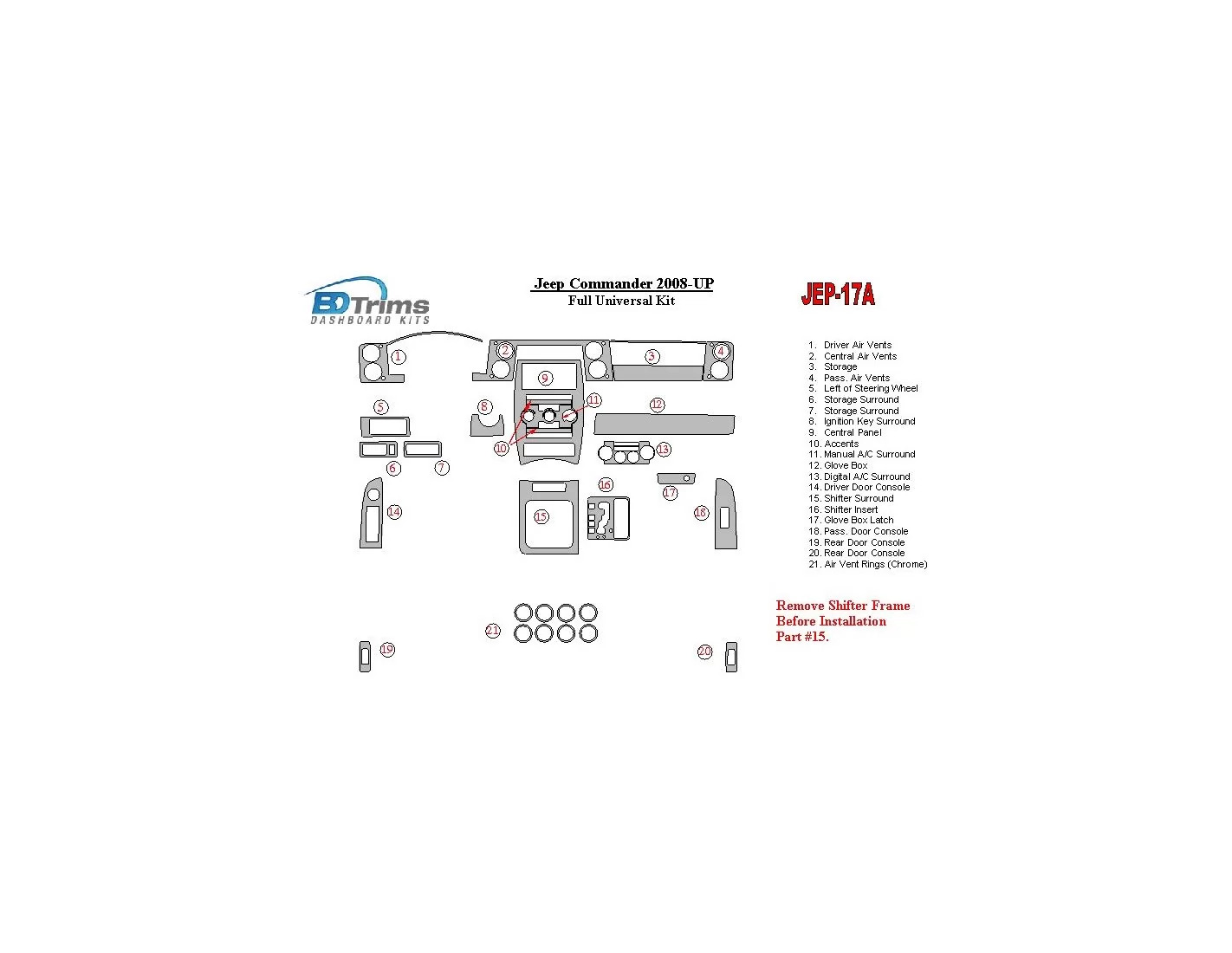 Jeep Commander 2008-UP Full Universal Set Cruscotto BD Rivestimenti interni