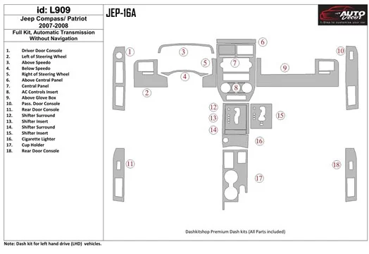 Jeep Compass 2007-2008 Voll Satz, Automatic Gear, Without NAVI BD innenausstattung armaturendekor cockpit dekor - 1- Cockpit Dek