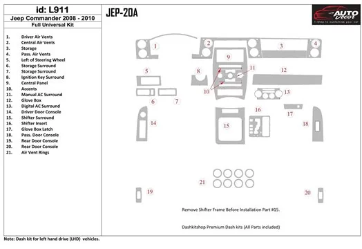 Jeep Compass 2009-UP Ensemble Complet, Avec Auto-stick mission BD Kit la décoration du tableau de bord - 1 - habillage decor de 