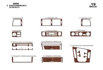 BMW 3 Series E46 Compact 04.98-12.04 3M 3D Interior Dashboard Trim Kit Dash Trim Dekor 19-Parts