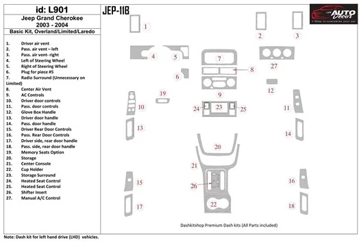 Jeep Grand Cherokee 2003-2004 Basic Set, Overland, Limited, Laredo BD Interieur Dashboard Bekleding Volhouder