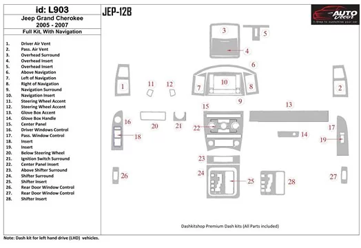 Jeep Grand Cherokee 2005-2007 Full Set, With NAVI Cruscotto BD Rivestimenti interni