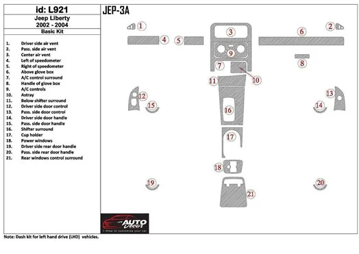 Jeep Liberty 2002-2004 Paquet de base BD Kit la décoration du tableau de bord - 1 - habillage decor de tableau de bord