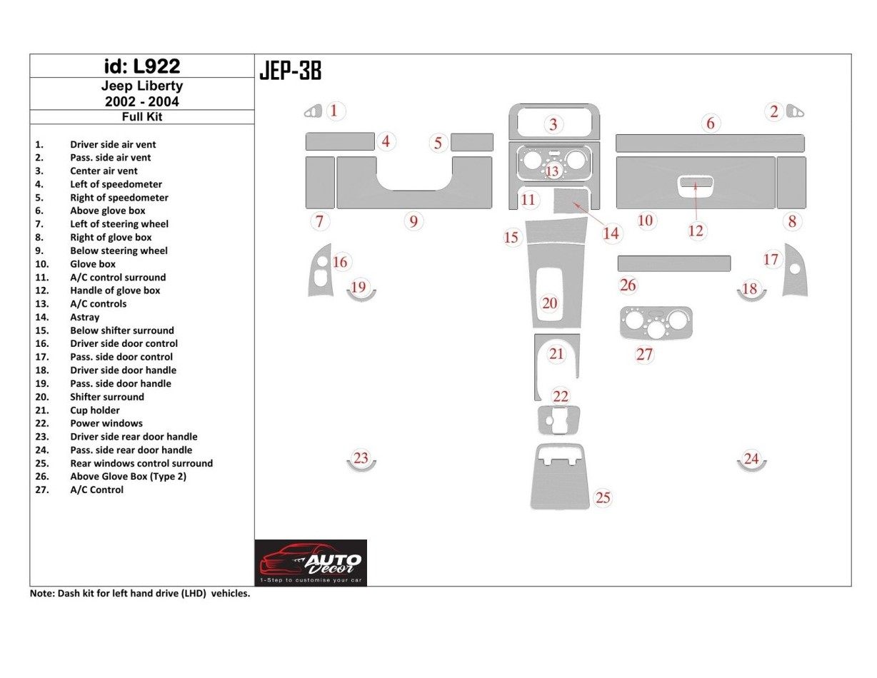 Jeep Liberty 2002-2004 Voll Satz BD innenausstattung armaturendekor cockpit dekor - 1- Cockpit Dekor Innenraum