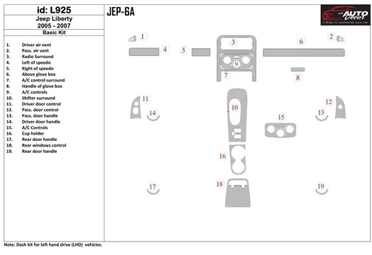 Jeep Liberty 2005-2007 Paquet de base BD Kit la décoration du tableau de bord - 1 - habillage decor de tableau de bord