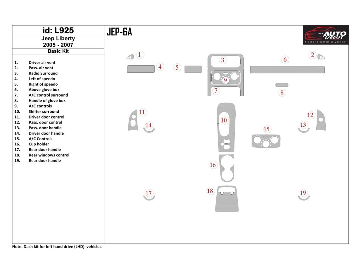 Jeep Liberty 2005-2007 Basic Set Interior BD Dash Trim Kit