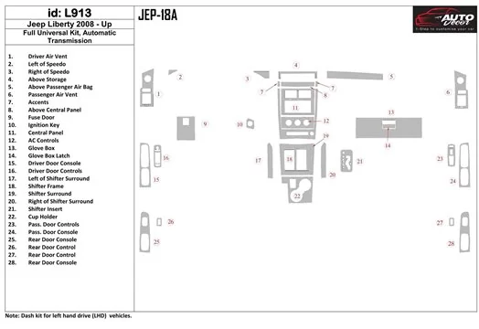 Jeep Liberty 2008-UP Full Universal Set Cruscotto BD Rivestimenti interni