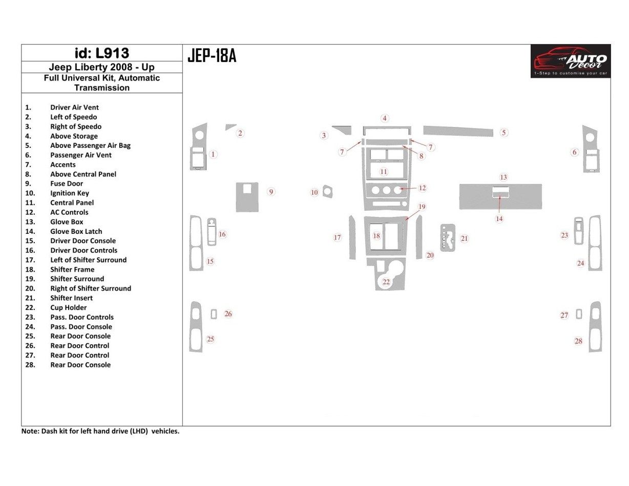 Jeep Liberty 2008-UP Full Universal Set BD innenausstattung armaturendekor cockpit dekor - 1- Cockpit Dekor Innenraum