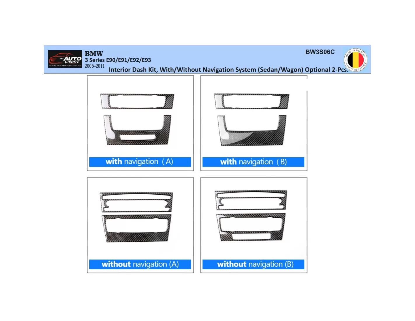 BMW 3 Reeks E90 2005-2011 3D Interieur Dashboard Trim Kit Dash Trim Dekor 2-Delen