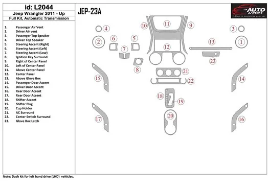 Jeep Wrangler 2011-UP Automatic Gearbox BD Interieur Dashboard Bekleding Volhouder