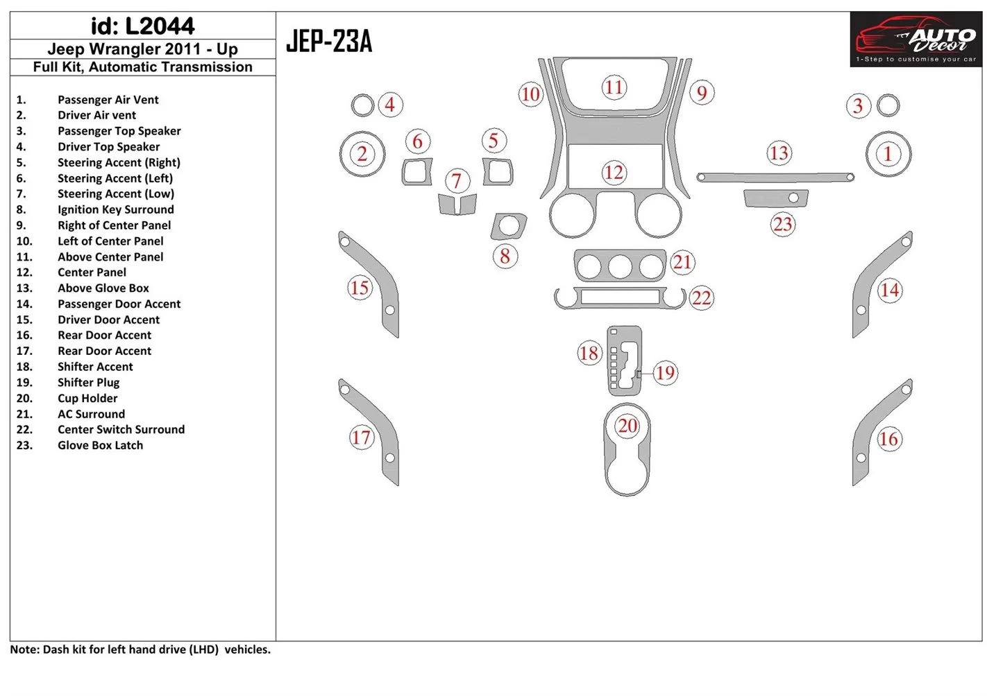 Jeep Wrangler 2011-UP Boîte automatique BD Kit la décoration du tableau de bord - 1 - habillage decor de tableau de bord