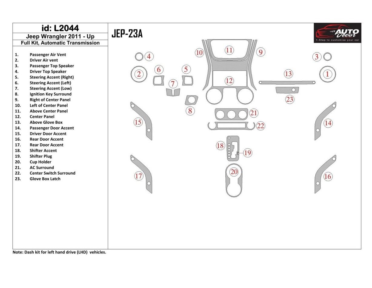 Jeep Wrangler 2011-UP Automatic Gearbox BD Interieur Dashboard Bekleding Volhouder