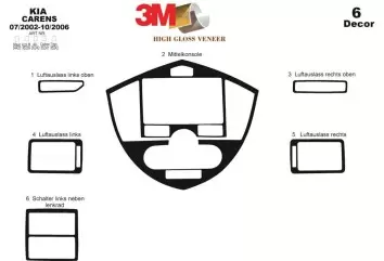 Kia Carens 07.02 - 10.06 3D Inleg dashboard Interieurset aansluitend en pasgemaakt op he 6 -Teile