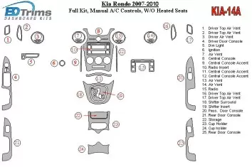 Kia Carens/Rondo 2007-UP Full Set, Manual Gearbox A/C Controls, W/O Heated Seats Interior BD Dash Trim Kit