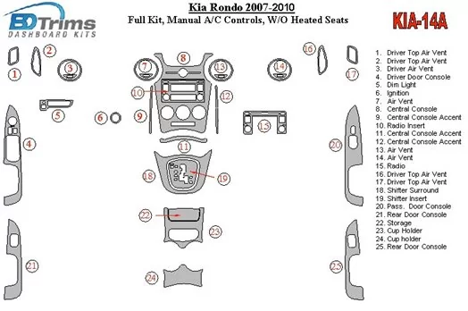 Kia Carens/Rondo 2007-UP Ensemble Complet, boîte manuellebox A/C Controls, W/O Heated Seats BD Kit la décoration du tableau de b