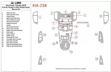 Kia Cerato 2010-2011 Full Set, With Heating and Without Seats Heating, Climate-Control Interior BD Dash Trim Kit