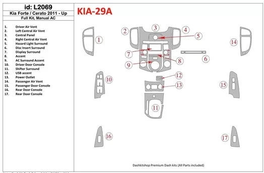 KIA Cerato 2011-UP Full Set, Aircondition Interior BD Dash Trim Kit