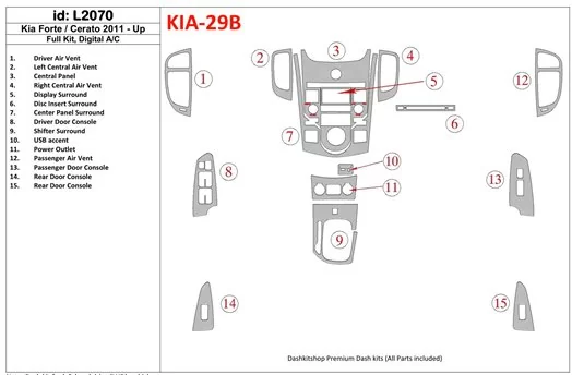 KIA Cerato 2011-UP Ensemble Complet, Climate-Control BD Kit la décoration du tableau de bord - 1 - habillage decor de tableau de