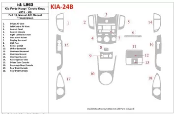 KIA Cerato Koup 2010-UP Full Set, Aircondition, Manual Gear Box Interior BD Dash Trim Kit