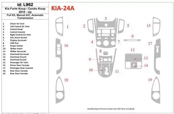 KIA Cerato Koup 2010-UP Full Set, Manual Gearbox AC, Automatic Gear Cruscotto BD Rivestimenti interni