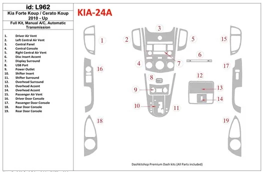 KIA Cerato Koup 2010-UP Ensemble Complet, boîte manuellebox AC, Boîte automatique BD Kit la décoration du tableau de bord - 1 - 