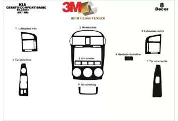 Kia Cerato LX HB 04-07 Kit la décoration du tableau de bord 7-Pièce - 2 - habillage decor de tableau de bord