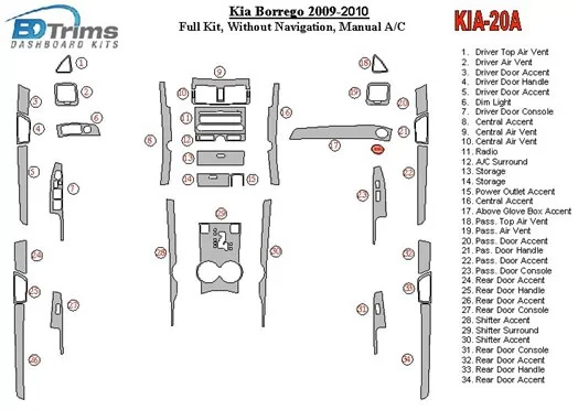 KIA Mohave 2008-UP Ensemble Complet, Sans NAVI BD Kit la décoration du tableau de bord - 1 - habillage decor de tableau de bord