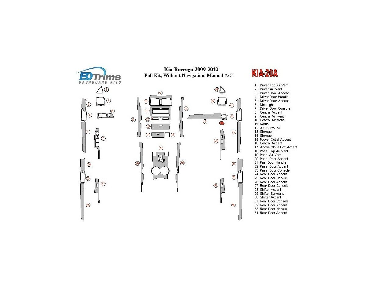 KIA Mohave 2008-UP Full Set, Without NAVI Cruscotto BD Rivestimenti interni
