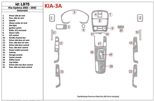 Kia Optima 2002-2003 Automatic Gearbox Cruscotto BD Rivestimenti interni