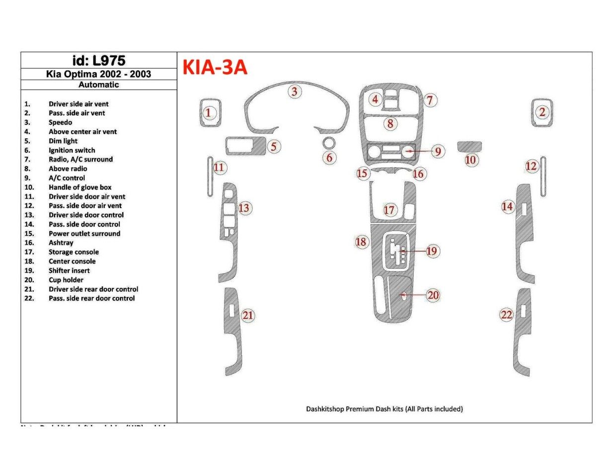 Kia Optima 2002-2003 Boîte automatique BD Kit la décoration du tableau de bord - 1 - habillage decor de tableau de bord