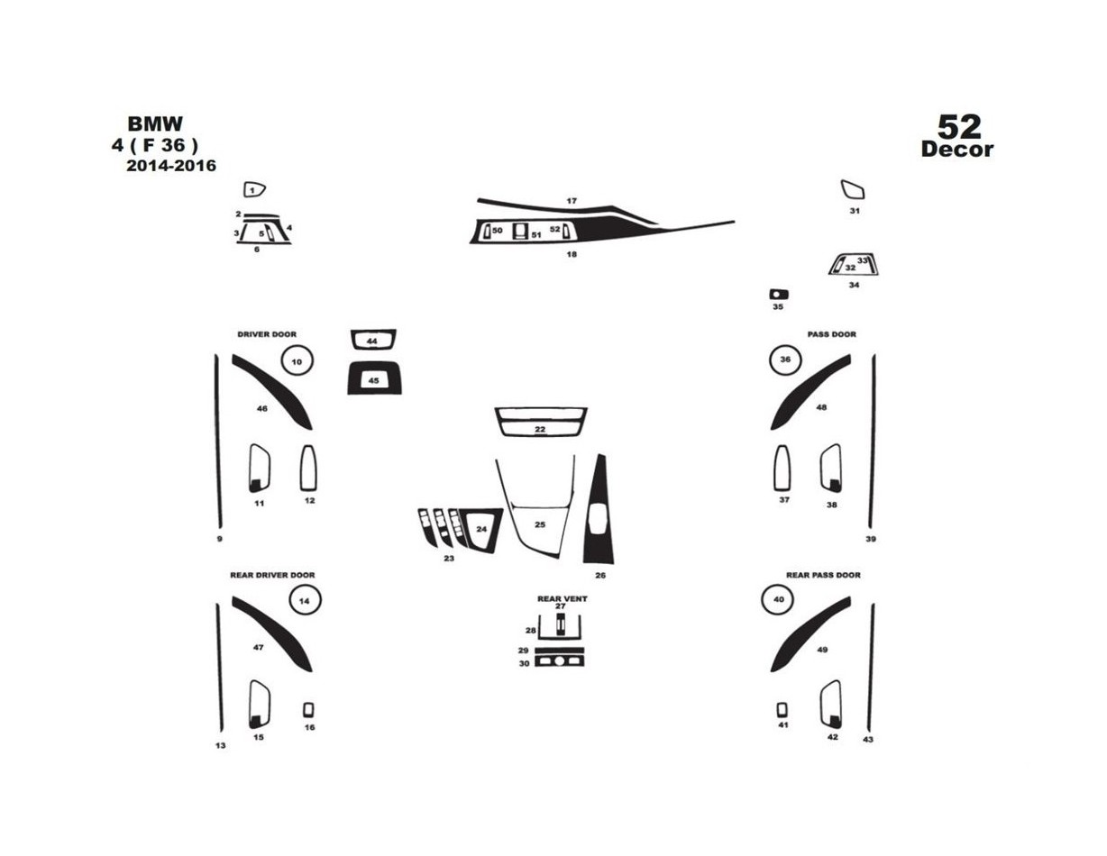 BMW 4-Series F36 2014-2016 Mittelkonsole Armaturendekor Cockpit Dekor 52-Teilige - 1- Cockpit Dekor Innenraum