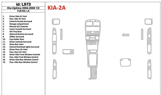 KIA Optima 2004-2006 Ensemble Complet, LX, Years: 2004-2006 1/2 BD Kit la décoration du tableau de bord - 1 - habillage decor de