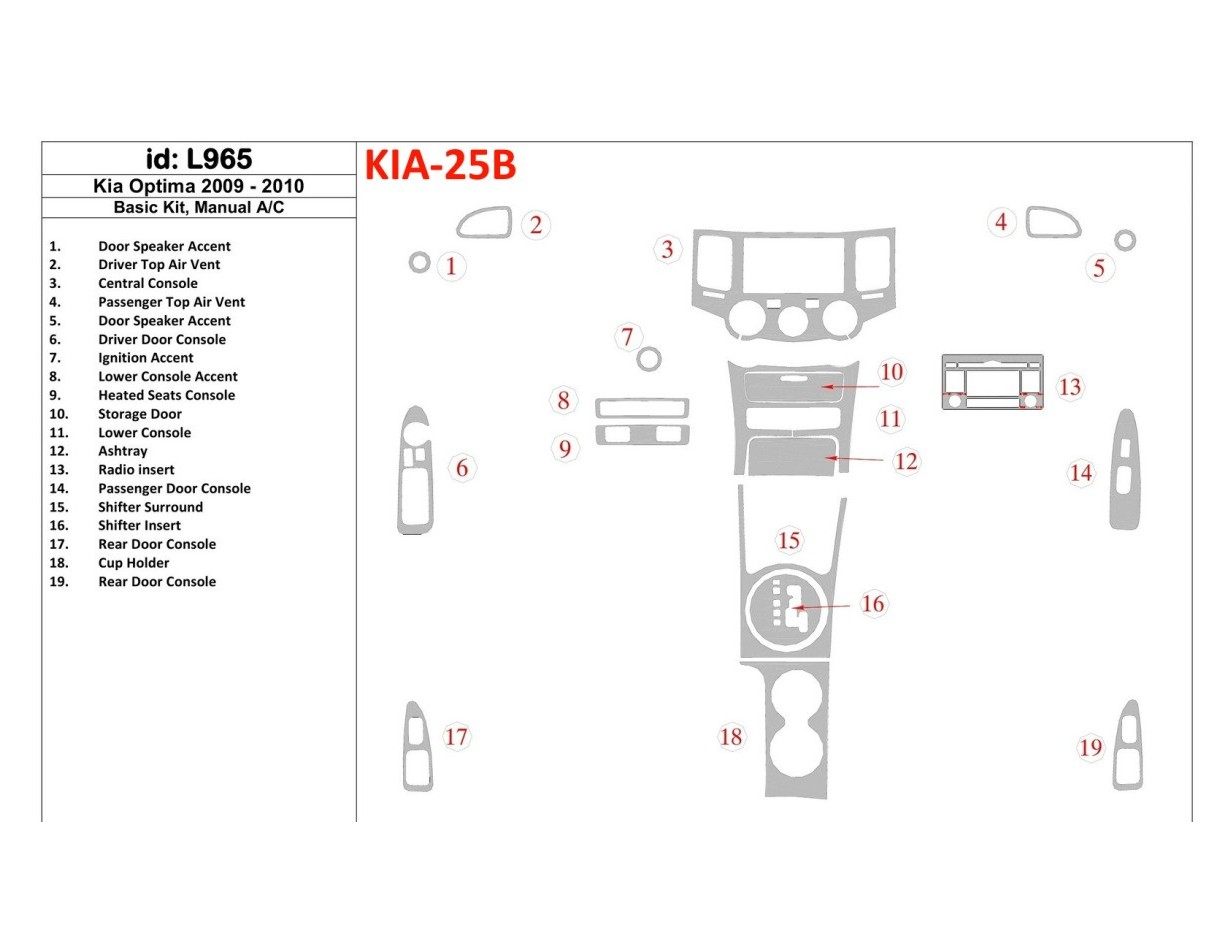 KIA Optima 2009-2010 Basic Set, Manual Gearbox AC Cruscotto BD Rivestimenti interni