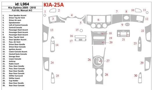 KIA Optima 2009-2010 Full Set, Manual Gearbox AC BD Interieur Dashboard Bekleding Volhouder