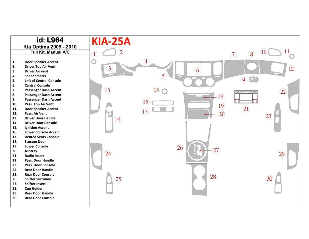 KIA Optima 2009-2010 Ensemble Complet, boîte manuellebox AC BD Kit la décoration du tableau de bord - 1 - habillage decor de tab