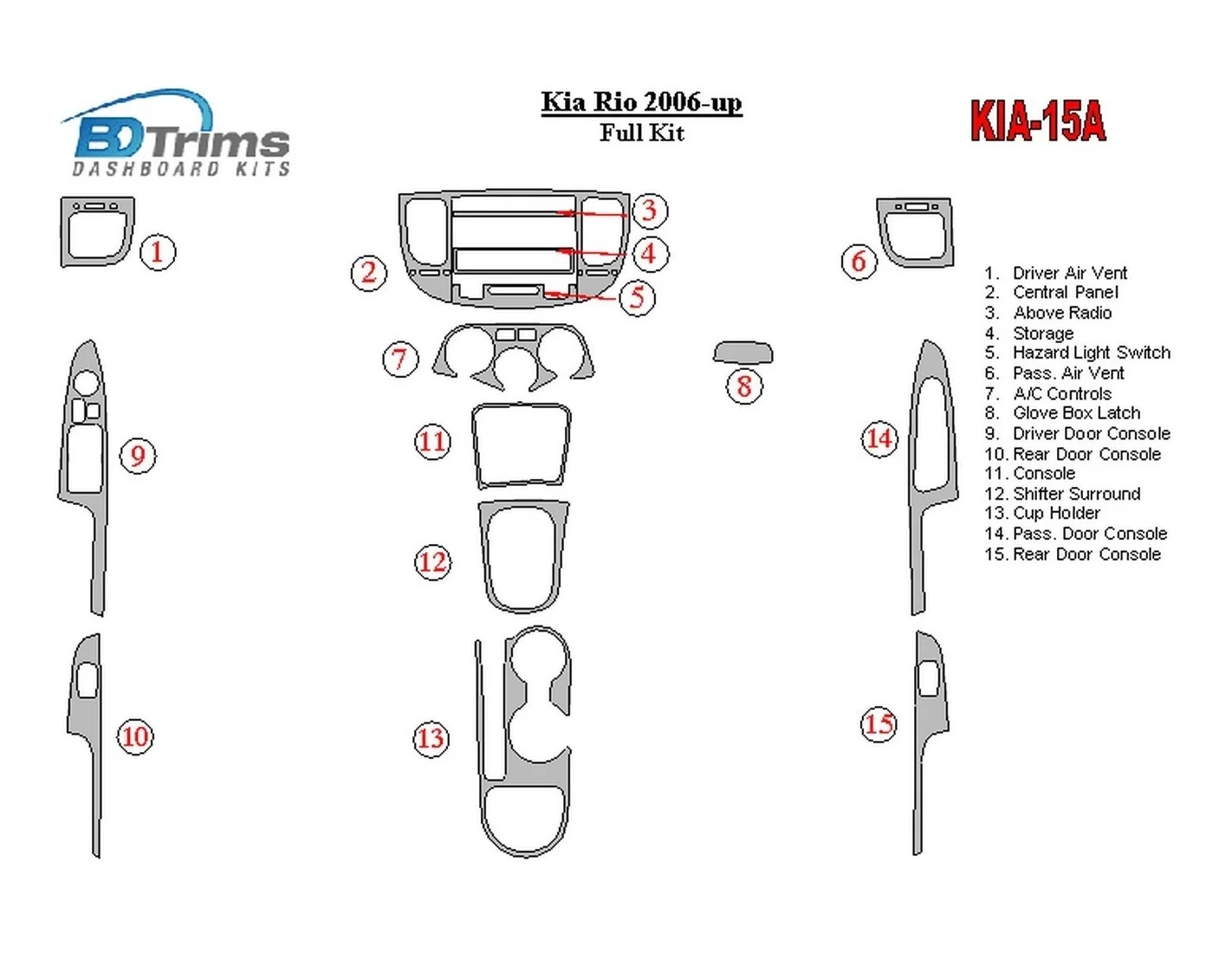 Kia Rio 2006-UP Full Set Interior BD Dash Trim Kit