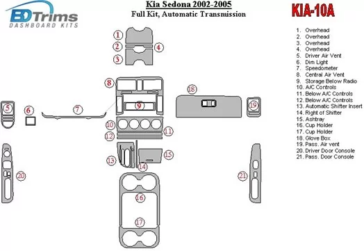 Kia Sedona 2002-2005 Voll Satz, Automatic Gear BD innenausstattung armaturendekor cockpit dekor - 1- Cockpit Dekor Innenraum