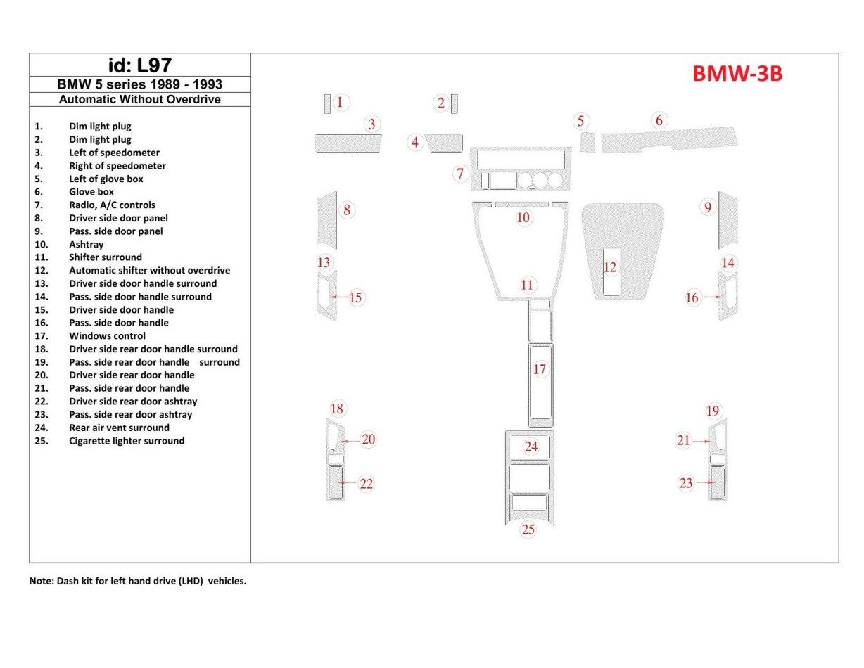 BMW 5 1989-1993 Automatic Gearbox, Without Overdrive, 25 Parts set BD Interieur Dashboard Bekleding Volhouder