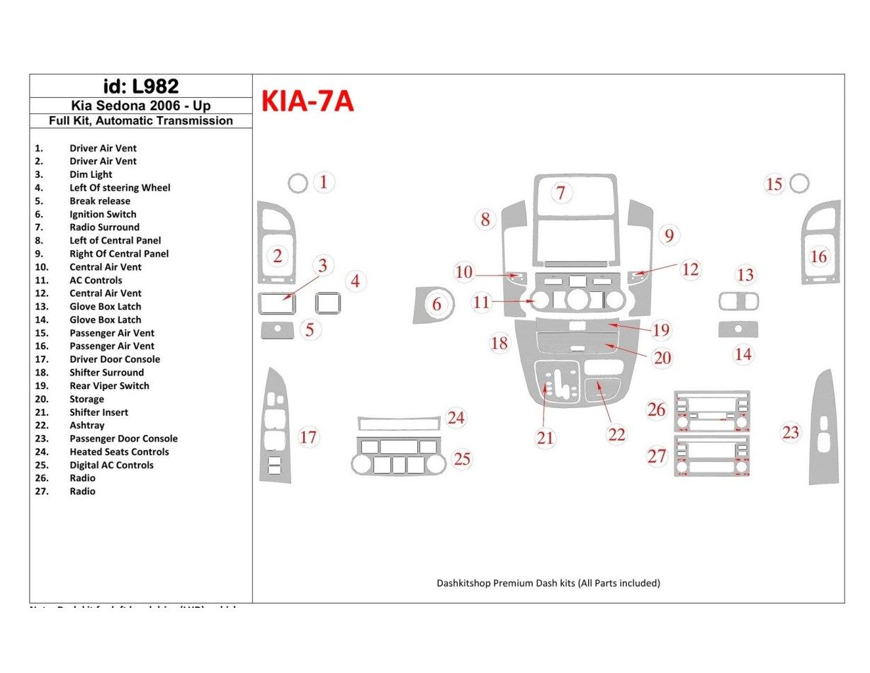 Kia Sedona 2006-UP Ensemble Complet, Boîte automatique BD Kit la décoration du tableau de bord - 1 - habillage decor de tableau 