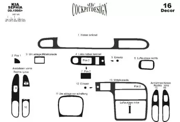 Kia Sephia 06.1995 3D Inleg dashboard Interieurset aansluitend en pasgemaakt op he 16 -Teile