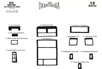 Kia Sephia 93-95 Mittelkonsole Armaturendekor Cockpit Dekor 12-Teilige - 2- Cockpit Dekor Innenraum