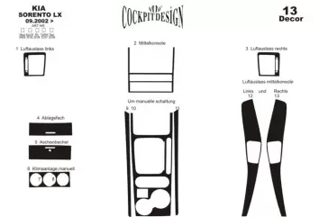 Kia Sorento 09.02 - 06.07 Kit Rivestimento Cruscotto all'interno del veicolo Cruscotti personalizzati 13-Decori