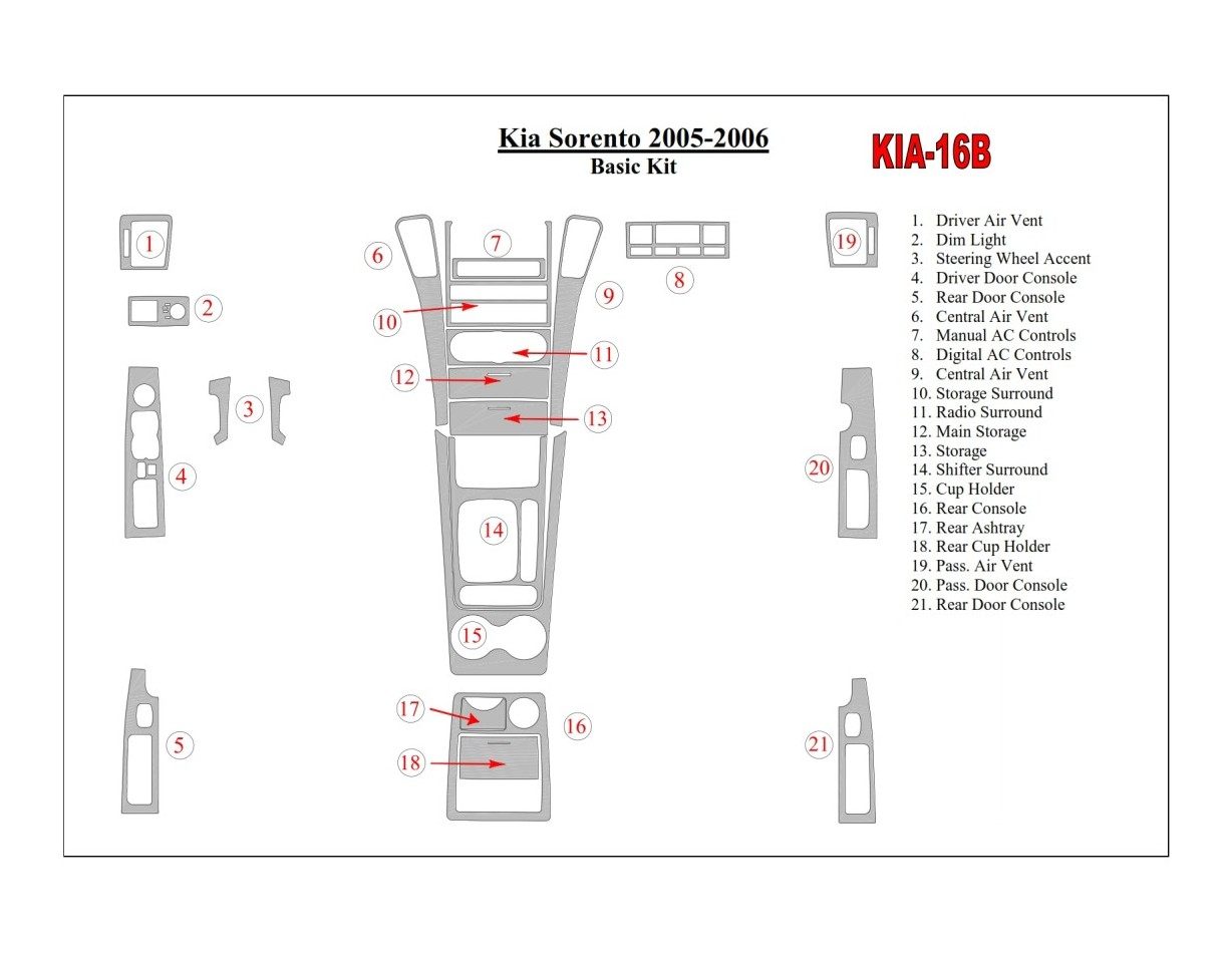 KIA Sorento 2005-2006 Basic Set BD Interieur Dashboard Bekleding Volhouder