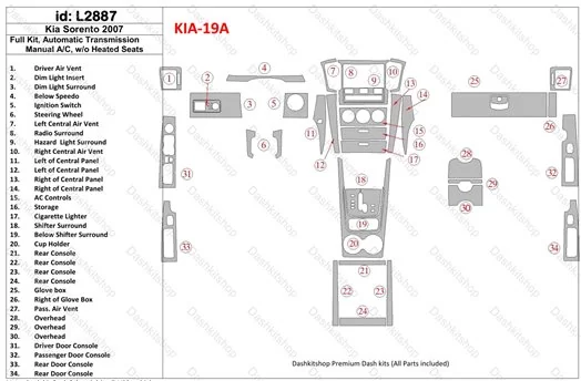 KIA Sorento 2008-2010 Ful Kit, Boîte automatique, Sans Heated Seats BD Kit la décoration du tableau de bord - 1 - habillage deco