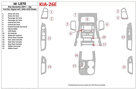 KIA Sorento 2011-UP Ensemble Complet, Climate-Control, Avec UVO Radio BD Kit la décoration du tableau de bord - 1 - habillage de